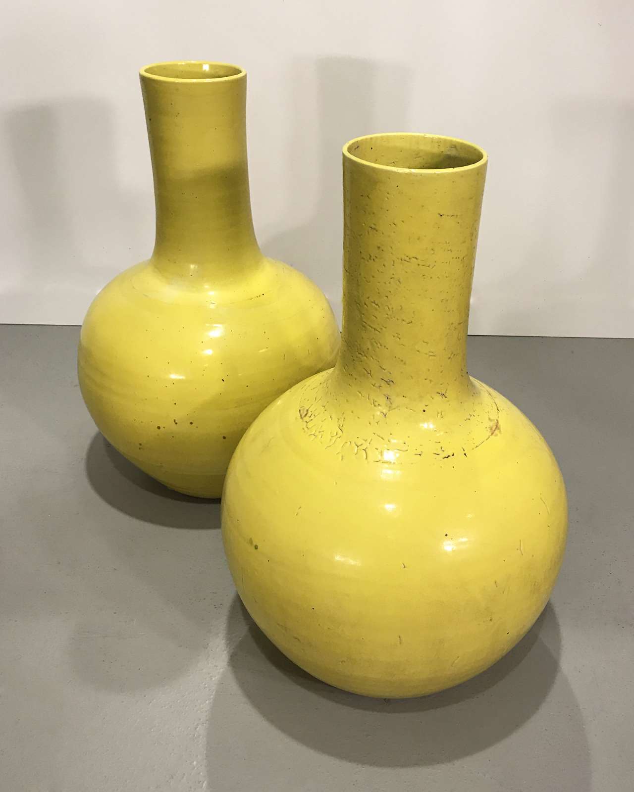 Pair of large modern yellow ceramic vases (T4525) TYSON.LONDON