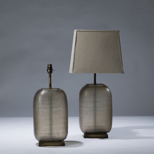Pair Of Medium Brown Cut Glass Lamps On Distressed Brass Bases