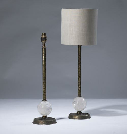 Pair Of Small Clear Rock Crystal 'single Ball' Lamps On Distressed Brass Bases