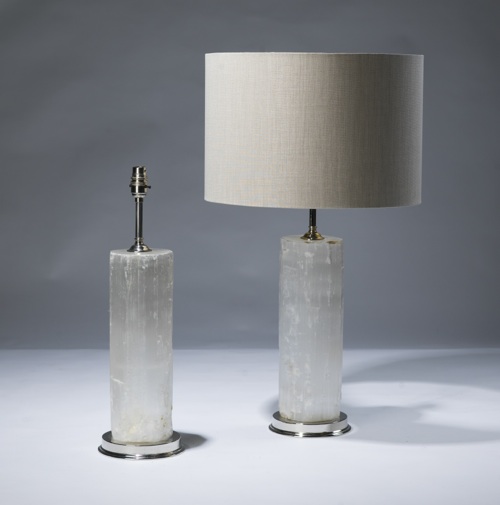 Pair Of Large Clear Selenite Lamps On Nickel Bases