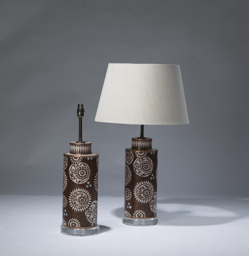 Pair Of Medium Brown Cloisonné Lamps On Perspex Bases