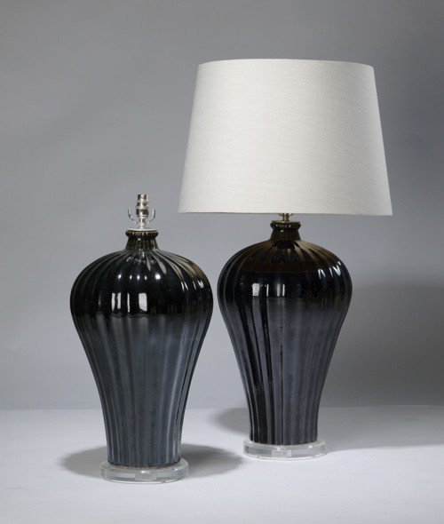 Pair Of Large Black Ceramic Lamps On Perspex Bases