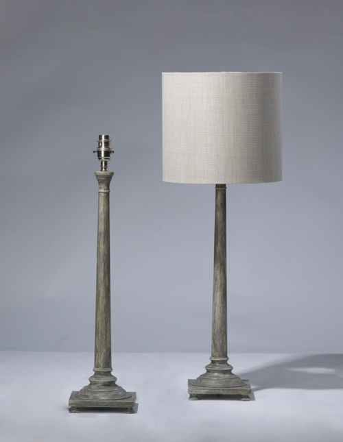 Pair Of Medium Grey Wooden Column Lamps