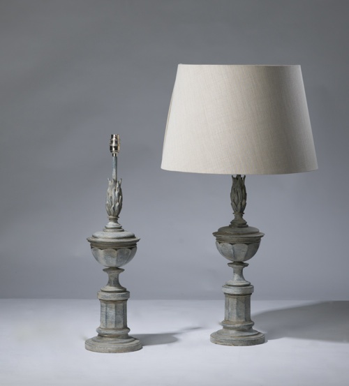 Pair Of Large Wooden Grey Blue Painted American Hotel Lamps