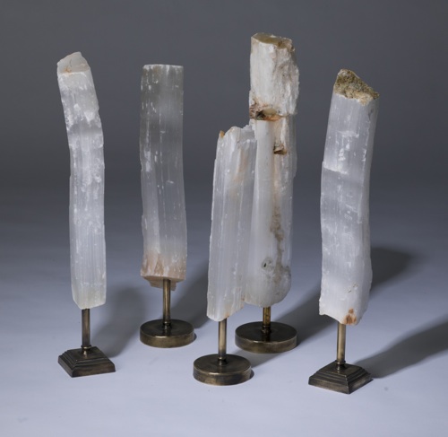 Selenite Chunks On Distressed Brass Stands