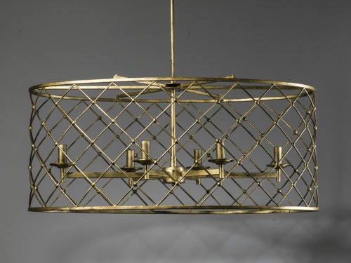 Oval Wrought Iron Net Chandelier In Distressed Gold Leaf Finish