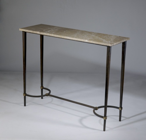 Wrought Iron 'tapered Leg' Console Table With Marble Top In Brown Bronze, Gold Leaf Highlight Finish