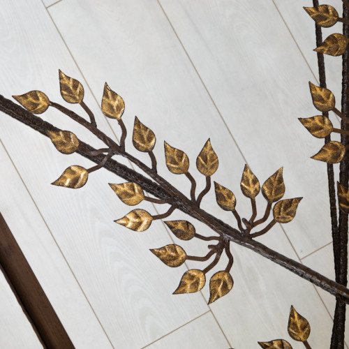 Wrought Iron ' Tree Of Life' Coffee Table In Brown Bronze, Distressed Gold Leaf Highlight Finish With Glass Top