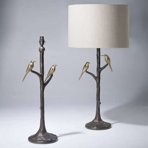 Pair Of Medium Metal Brown Double Humming Bird Lamp