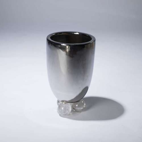 Mirrored Ceramic Vase On Rock Crystal Ball Feet