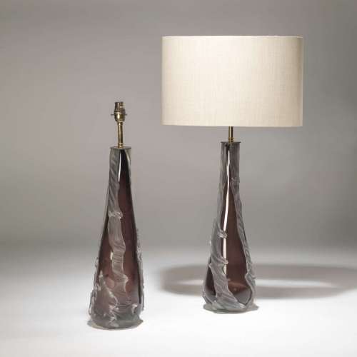 Pair Of Large Purple Frosted 'wave' Glass Lamps