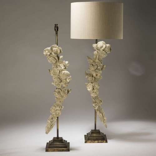 Pair Of Large C1780 Antique English  Carved  Wooden Floral Pieces Mounted On Distressed Brass Bases