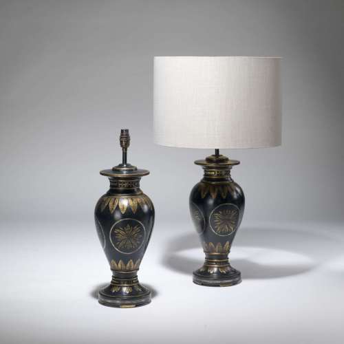 Pair Of Medium Black Painted Gold Gilt Lamps