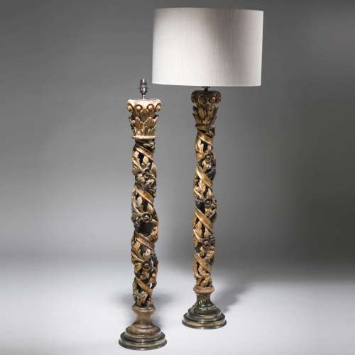 Pair Of Very Large Tall C1800 Italian/Spanish Wooden Table Lamps