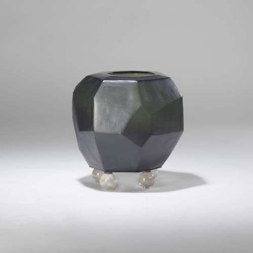 Green Cut Glass Vase Set On Rock Crystal Ball Feet