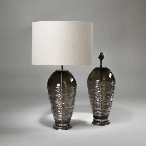 Pair Of Medium Dark Brown Glass Candy Floss Lamps On Brass Bases