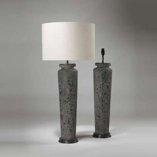Pair Of Large Grey Rustic 'stone' Ceramic Lamps On Bronze Bases