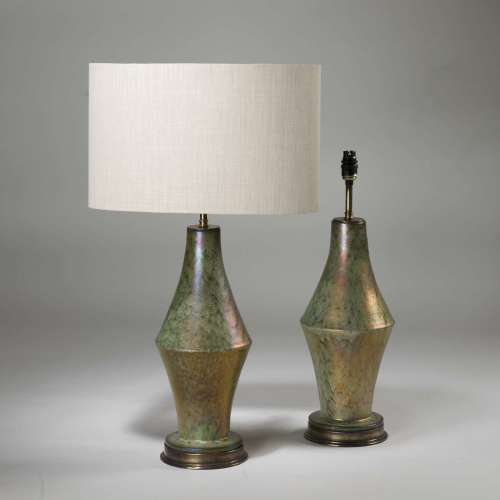 Pair Of Medium Opal Lamps On Brass Bases