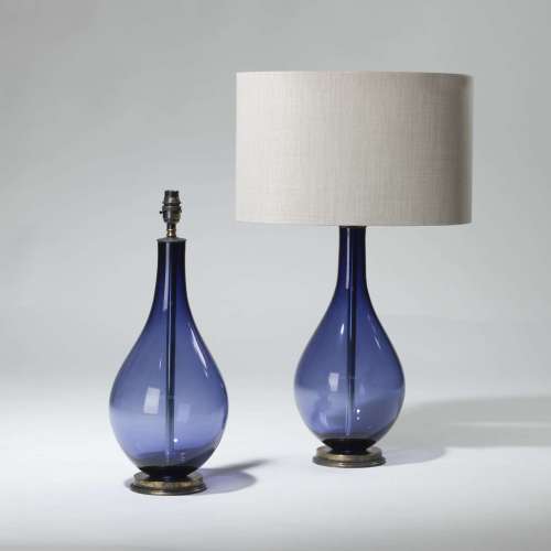 Pair Of Medium Purple Coloured Teardrop Shaped Glass Lamps On Brass Bases