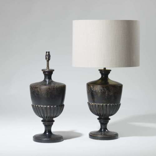 Pair Of Medium Black Trophy Shaped Lamps