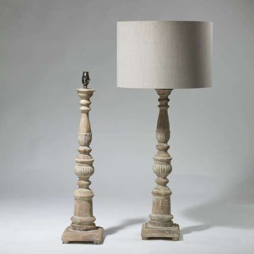 Pair Of Tall Wooden Carved Lamps