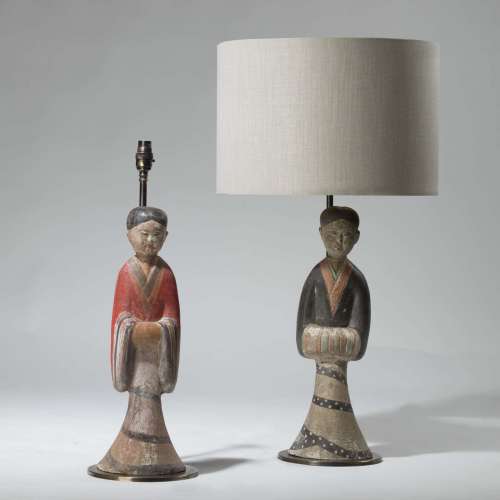 Pair Of Medium Oriental Female Sculpture Lamps On Brass Plates
