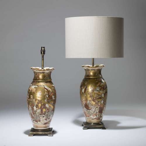 Pair Of Large C1860 Japanese Ceramic 'satsuma' Lamps