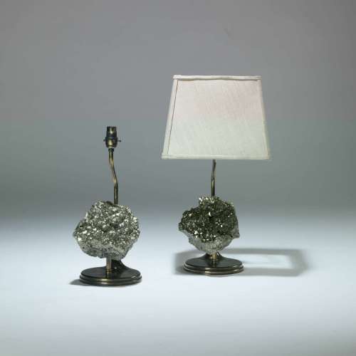 Pair Of Small Silver Hematite Stone Chunk Lamps
