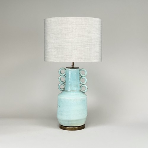Single Medium Ceramic Ice Blue Hoop Lamp On Round Brass Base