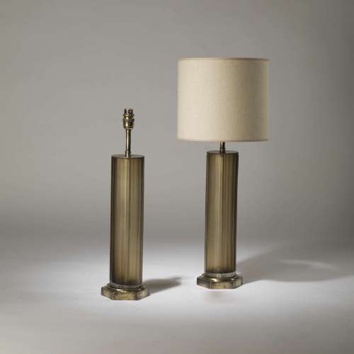 Pair Of Medium Brown  Cut Glass 'Laura' Lamps On Hexagonal Brass Bases