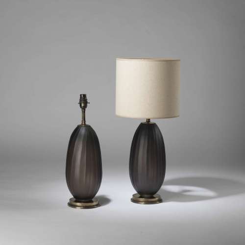 Pair Of Small Grey Cut Glass Lamps On Round Brass Bases