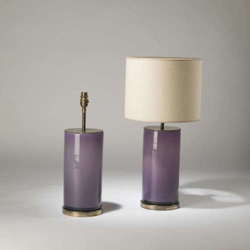 Pair Of Medium Purple Bubble Glass Lamps On Round Brass Bases