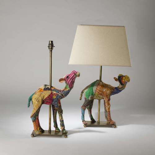 Pair Of Medium Multicoloured Patchwork Camel Lamps On Brass Ball Feet