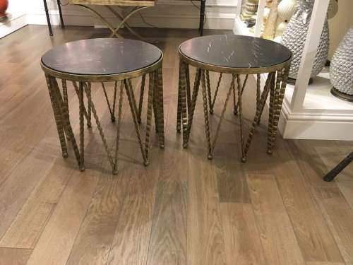 Pair Of Crown Side Table With Black Honed Marble Top