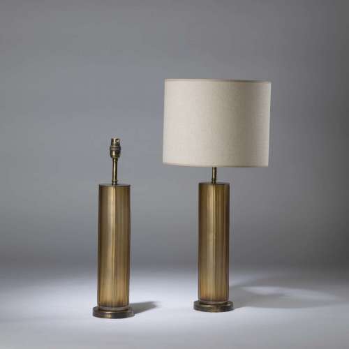 Pair Of Medium Amber Yellow 'laura' Lamps  On Round Brass Bases