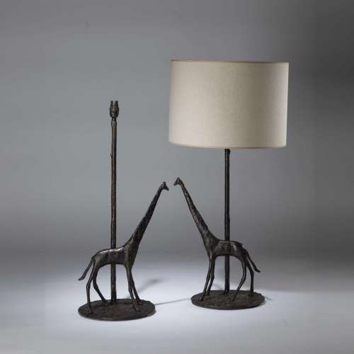 Pair Of Medium Brown Bronze Painted Finish Textured Metal 'giraffe' Lamps