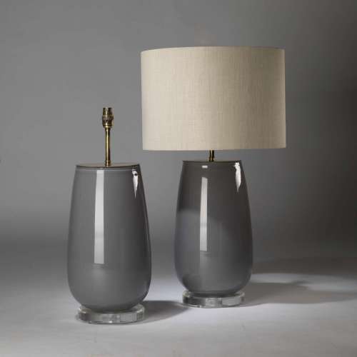 Pair Of Large Grey Glass Lamps On Round Perspex Bases