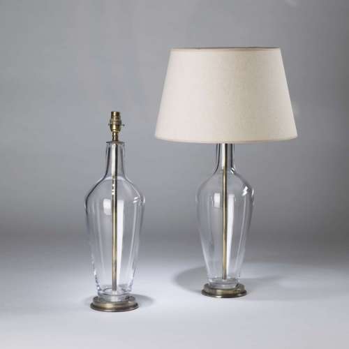 Pair Of Large Clear 'standard' Glass Lamps On Round Antiqued Brass Bases