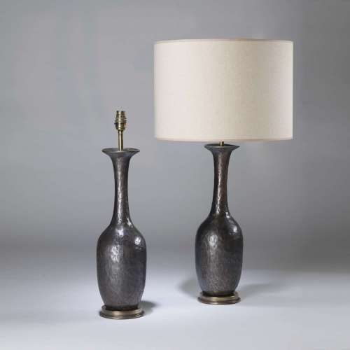 Pair Of Large Bronze Textured 'bottle' Lamps On Round Antiqued Brass Bases