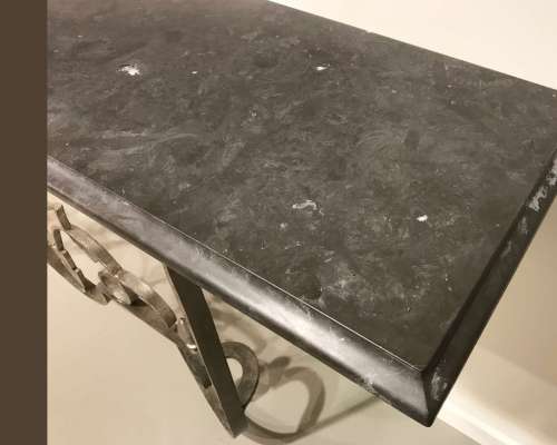 Wrought Iron 'dad's' Console With Stone Top In Mouses Back & Warm Silver Finish