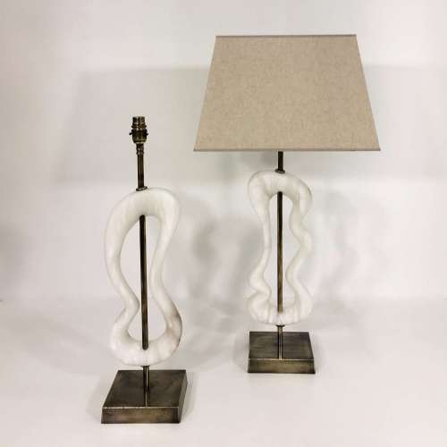 Pair Of Medium Alabaster "Guido" Lamps With Square Antiqued Brass Bases