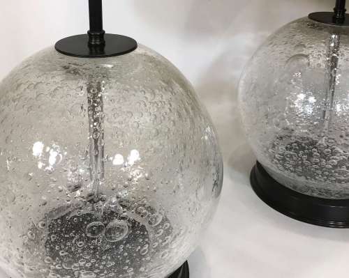 Pair Of Medium Clear Glass Bubble Lamps On Brown Bronze Bases