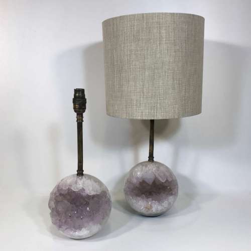 Pair Of Small Purple Amethyst "Ball" Lamps With Antique Brass Fittings