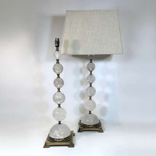 Pair Of Large Rock Crystal Lamps On Antique Brass Bases