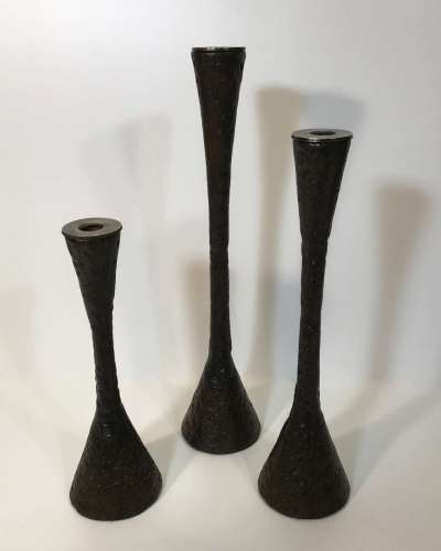 Set Of Three Metal Candlesticks With Bronze Painted Finish