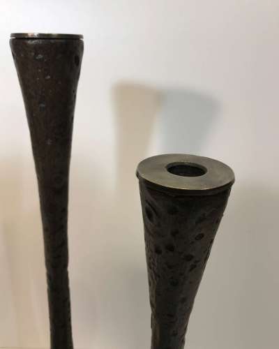 Set Of Three Metal Candlesticks With Bronze Painted Finish