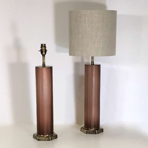 Pair Of Medium Pink Purple Glass "Laura" Lamps On Antique Brass Bases