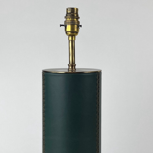 Pair Of Green Leather Lamps On Antique Brass Bases