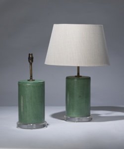 Pair Of Medium Green Shagreen Ceramic Lamps On Perspex Bases (T3168)