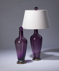 Pair Of Medium Transparent Purple 'standard' Glass Lamps On Distressed Brass Bases (T3283)